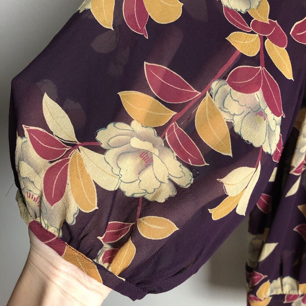 Anthropologie Moulinette Soeurs Blouse Womens 4 Sheer Floral Silk 3/4 Sleeve - Picture 4 of 15